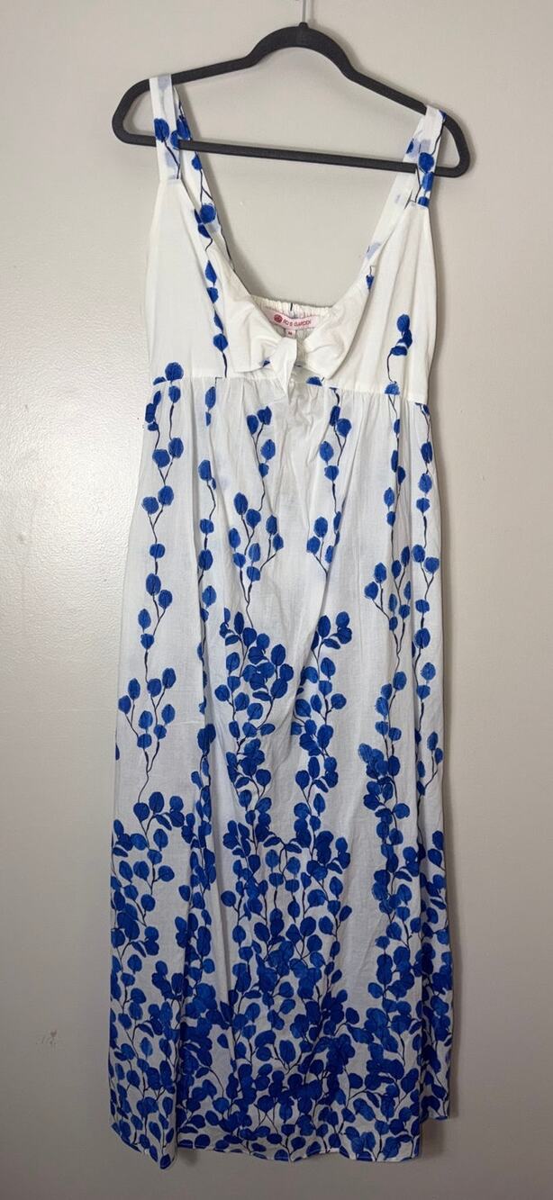 NWT RO'S GARDEN DRESS FANNY LONG MAXI BLUE LEAF 100% COTTON BEACH MILKMAID BOHO - Picture 1 of 12